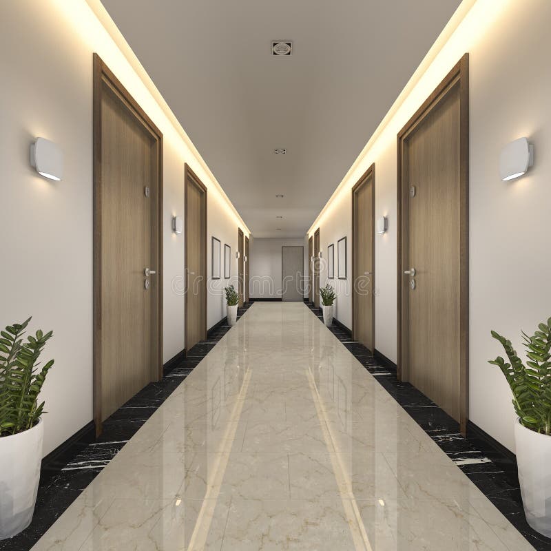 3d Rendering Hotel Hallway Stock Illustration Illustration