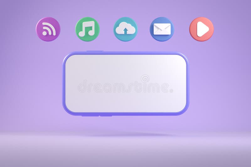 3d Rendering Modern Minimal Empty Screen Smartphone Mobile With Multimedia App Service Technology Illustration Backgrounds stock illustration