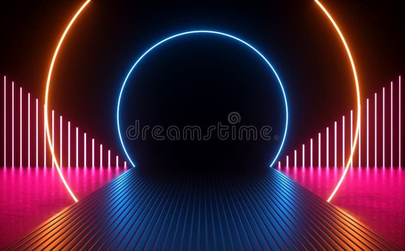 3d Rendering Modern Minimal Empty Space Circle Neon Glowing Vibrant Electric Sci Fi Futuristic Abstract Illustration vector illustration