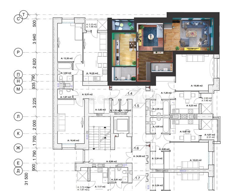 3D Floor with two bedrooms and American Kitchen 