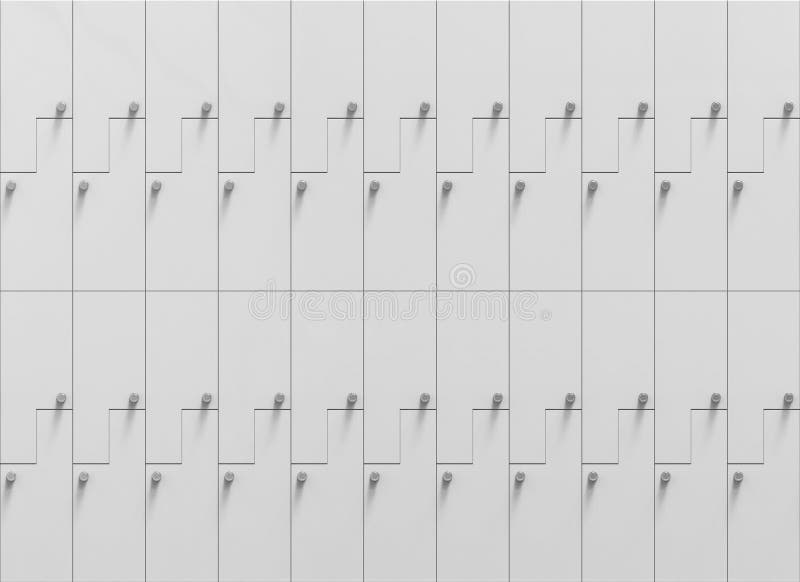 White Lockers in Locker Room in Gym. 3d Rendering. One Safe Box is