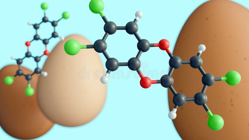 A 3D rendering of molecular model of dioxin and egg. vector illustration