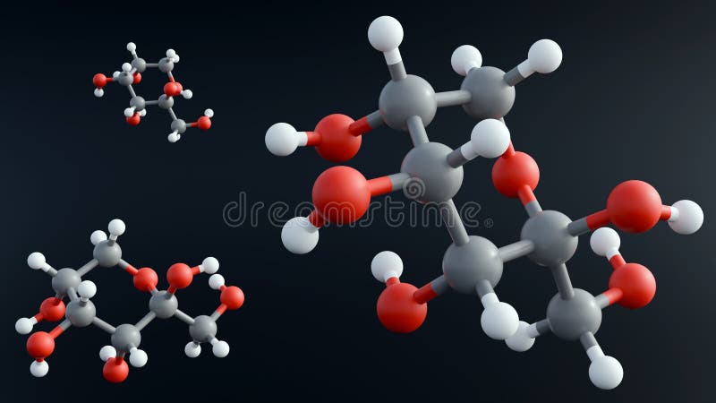 Molecular structure of Allulose molecules stock illustration