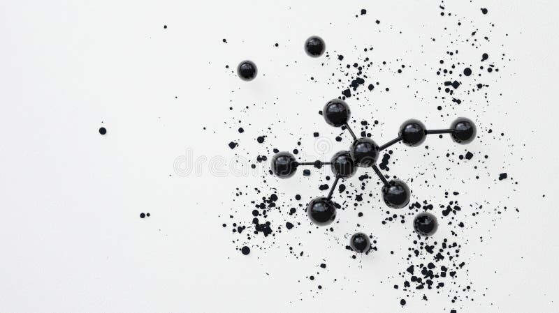 A 3D rendering of a molecular structure composed of black spheres connected by lines. vector illustration