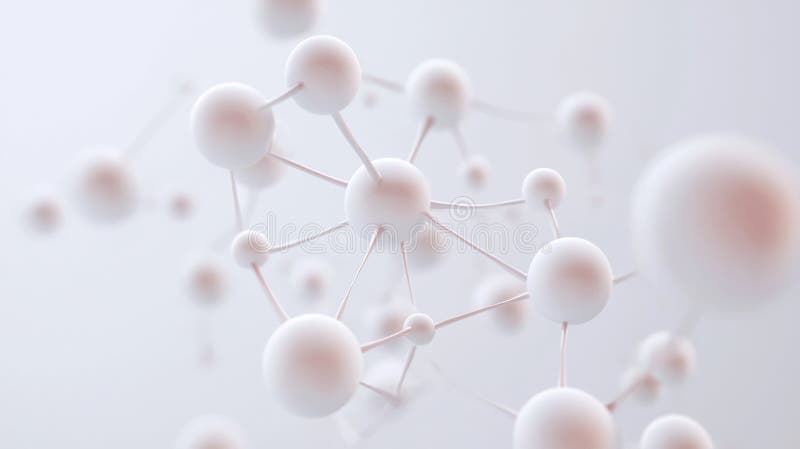 A 3D rendering of a molecular structure, composed of spheres connected by lines, against a light gray background. royalty free illustration