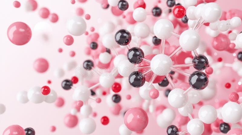 A 3D rendering of a molecular structure composed of spheres and lines, with varying colors and sizes. vector illustration