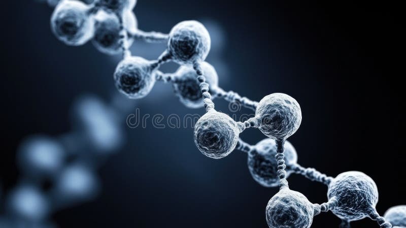 A 3D rendering of a molecular structure, with a focus on the central cluster of spheres. vector illustration
