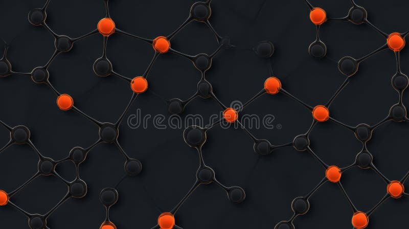 A 3D rendering of a molecular structure with orange spheres and black lines. royalty free illustration