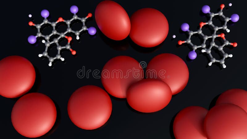 3D molecular structure of Red No. 3 and red candies royalty free illustration