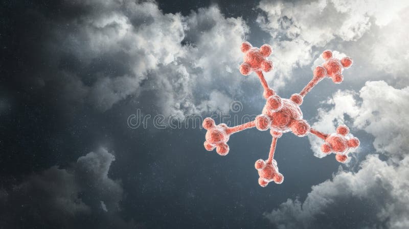 A 3D rendering of a molecule with six atoms and a central atom. royalty free illustration