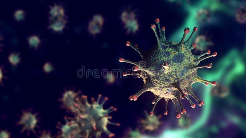 3D rendering, multi-color coronavirus cells covid-19 influenza flowing on color plexus gradient background as dangerous flu strain royalty free illustration