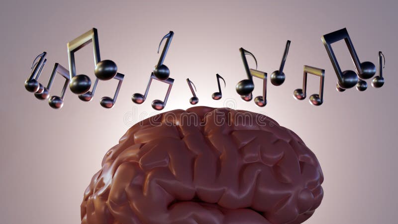 Musical notes and a human brain stock illustration