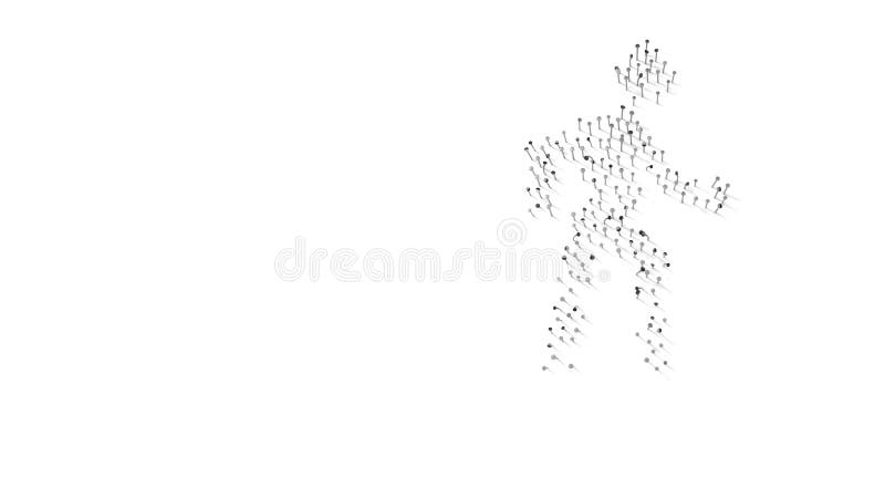 3d rendering of nails in shape of symbol of walk with shadows isolated on white background royalty free illustration