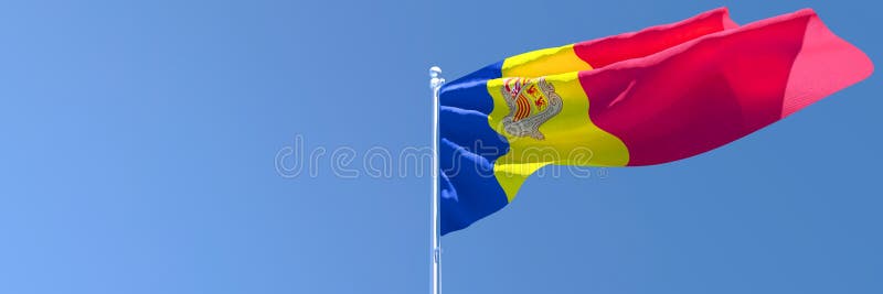 3D rendering of the national flag of Andorra waving in the wind royalty free illustration