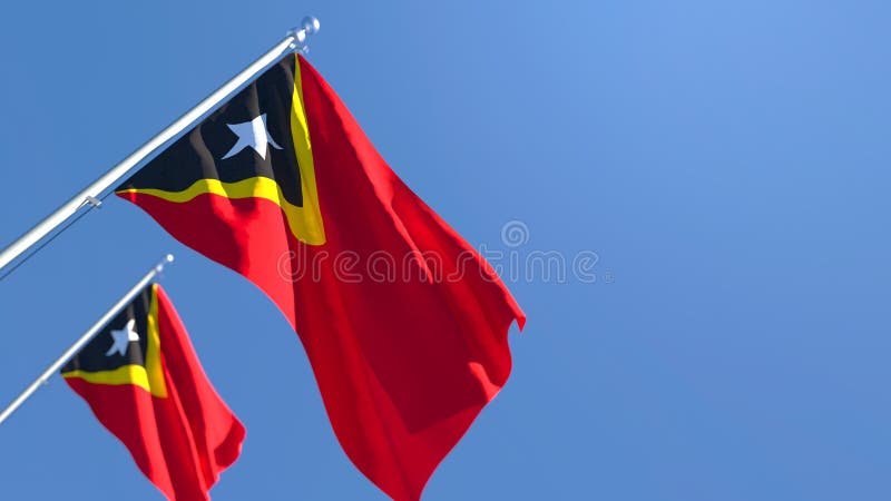 3D rendering of the national flag of East Timor in the wind stock illustration