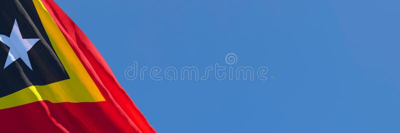 3D rendering of the national flag of East Timor in the wind stock illustration