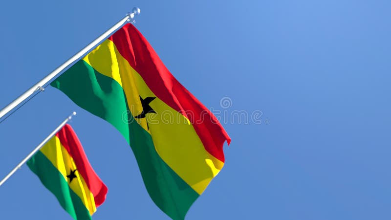 3D rendering of the national flag of Ghana waving in the wind royalty free illustration