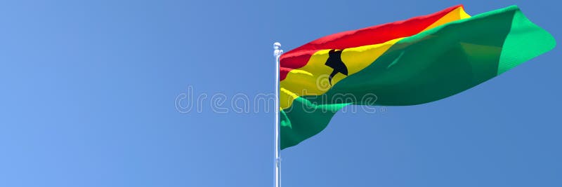 3D rendering of the national flag of Ghana waving in the wind royalty free illustration