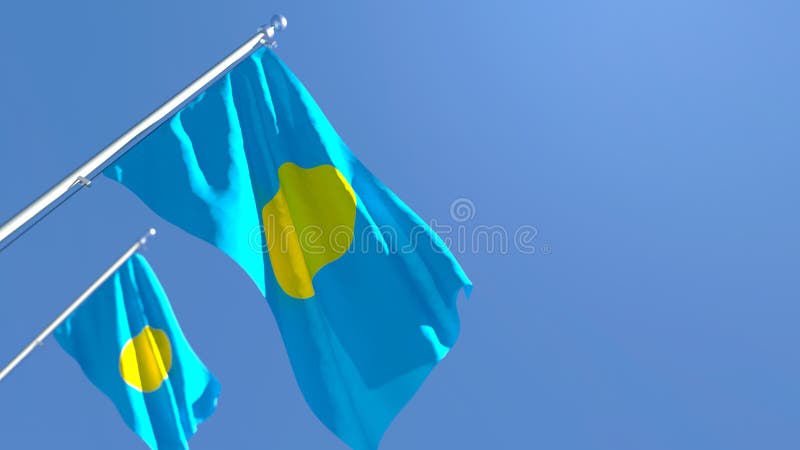 3D rendering of the national flag of Palau waving in the wind royalty free illustration