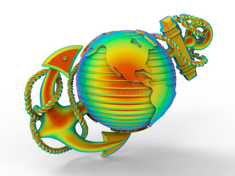 3D rendering - Naval anchor around the world globe vector illustration