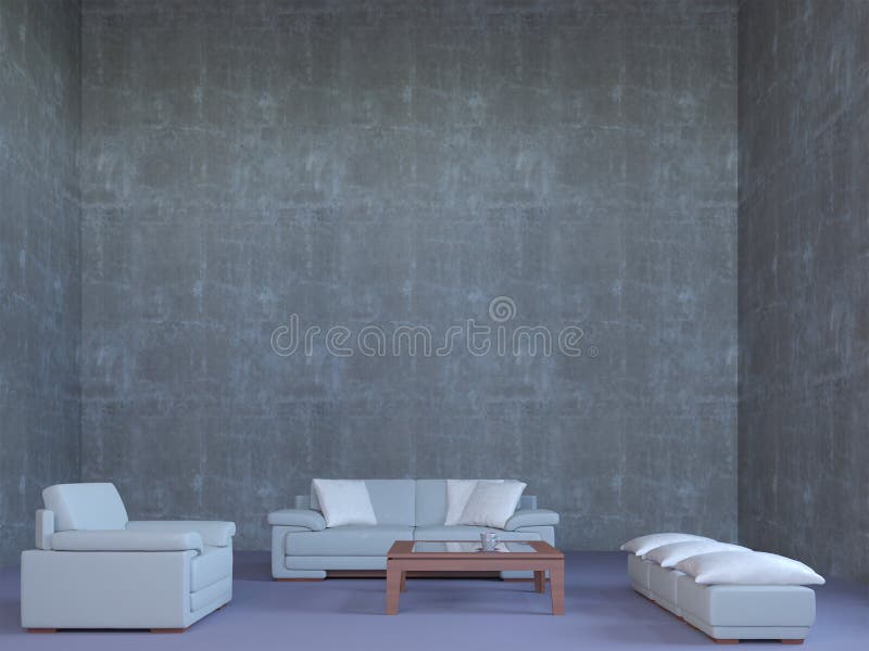 3d Rendering of New Loft Living Room with Concrete Walls Stock