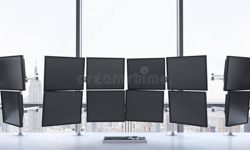 3D rendering of office with switched off monitors, processing da royalty free illustration 3D rendering of office with switched off monitors, processing da royalty free illustration