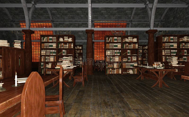 3D Rendering Old Library vector illustration
