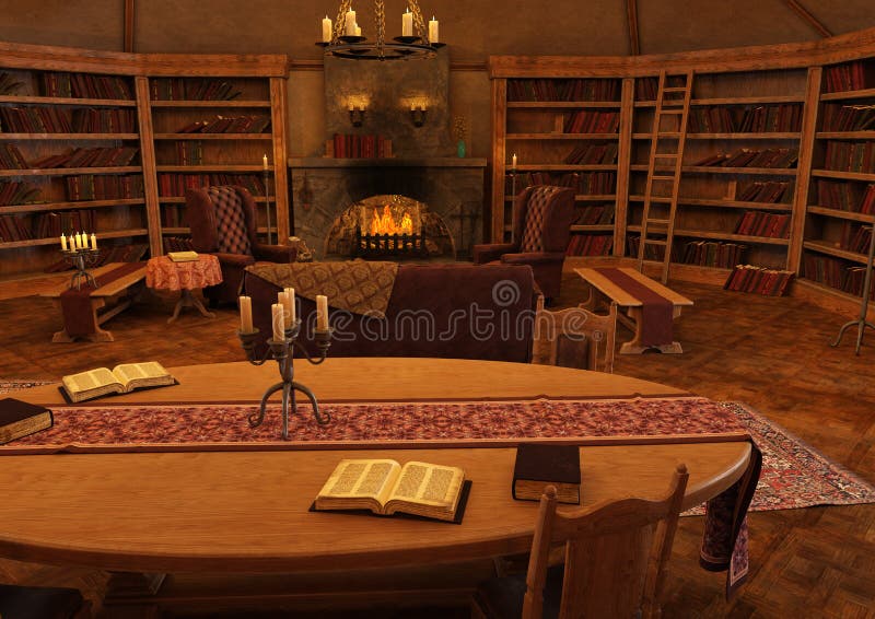 3D Rendering Old Library vector illustration