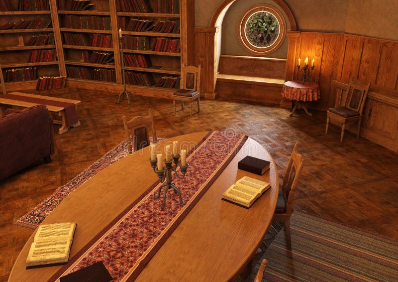 3D Rendering Old Library stock illustration