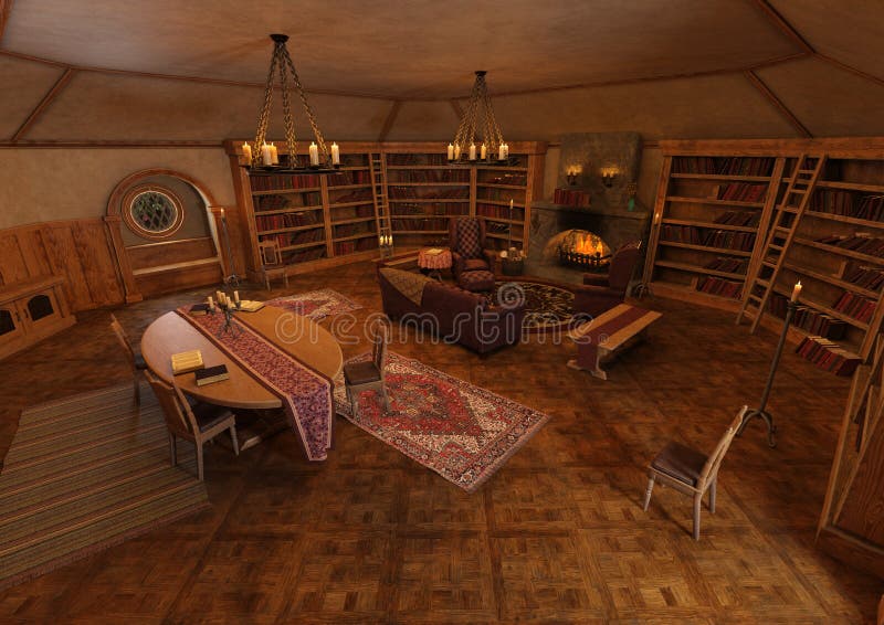 3D Rendering Old Library vector illustration