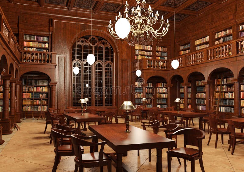 3D Rendering Library Iterior stock illustration