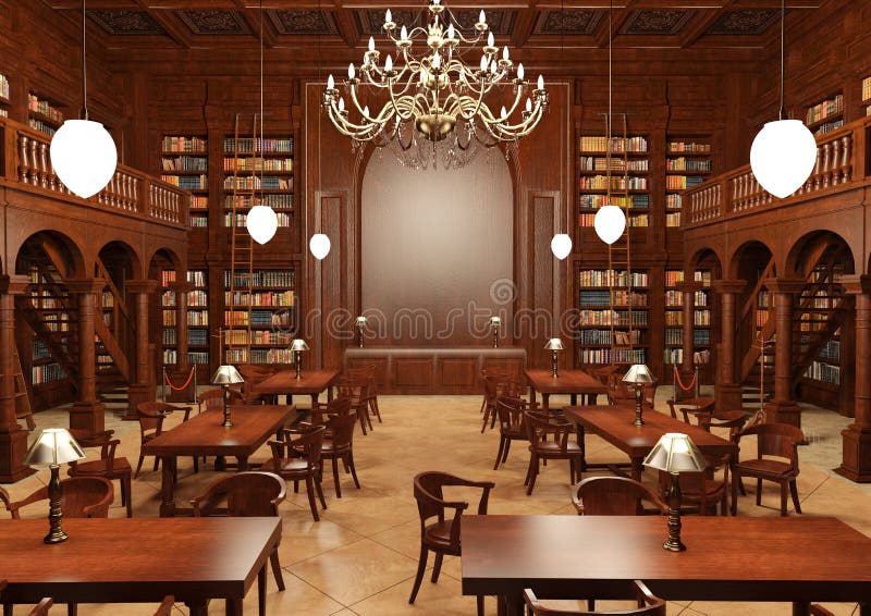 3D Rendering Library Iterior royalty free illustration