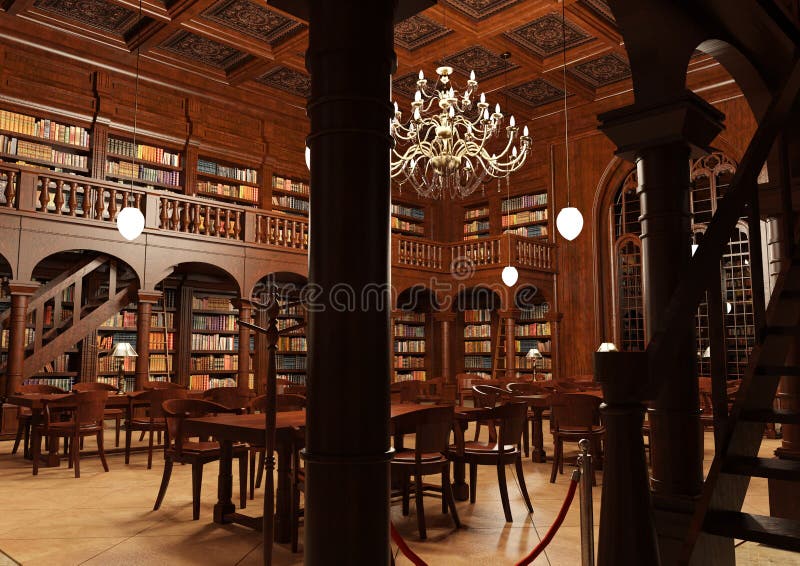 3D Rendering Library Iterior vector illustration