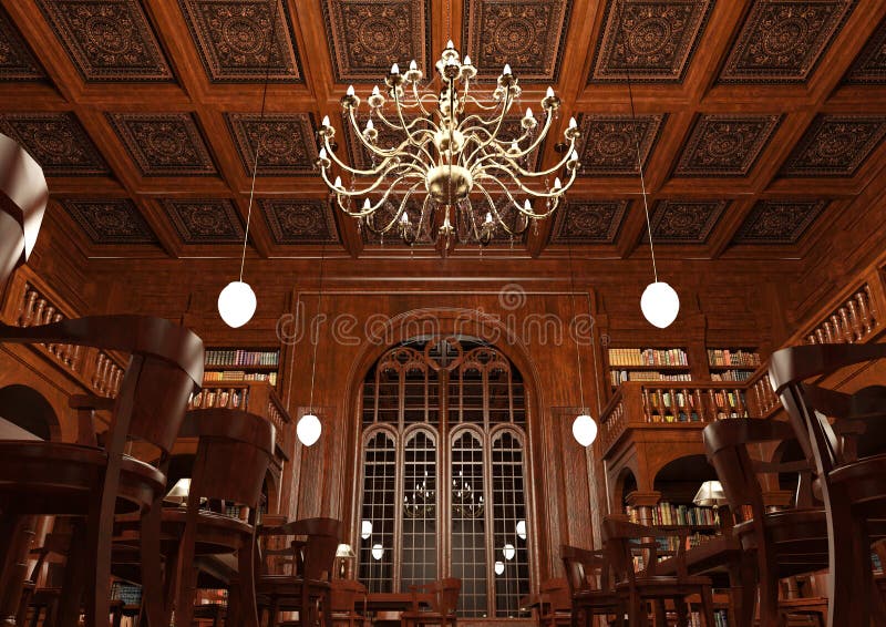 3D Rendering Library Iterior royalty free illustration