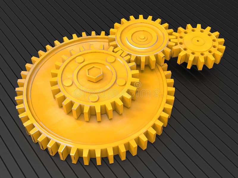 3D rendering - orange gear assembly stock illustration