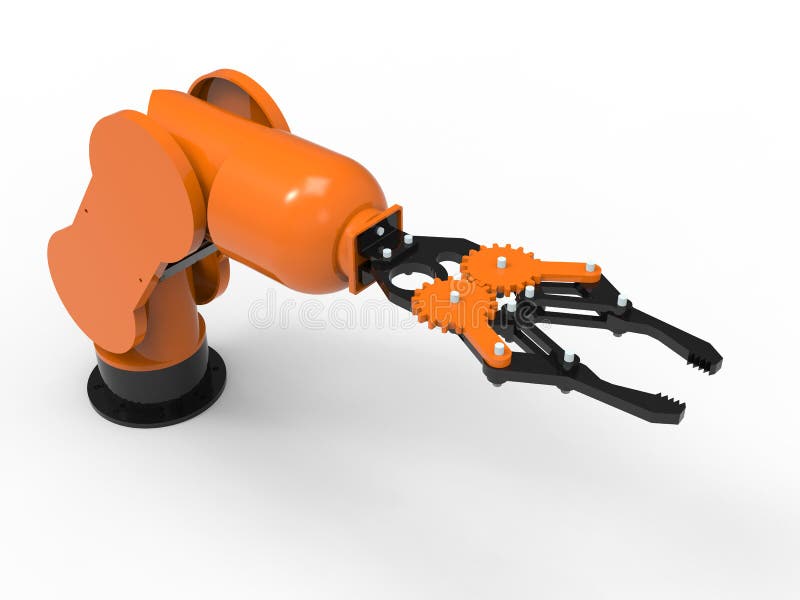3D rendering - orange robotic arm with a gripper royalty free illustration