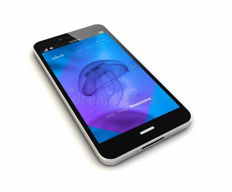 Smartphone cool mobile design. 3d rendering of an original smartphone with cool website design on the screen. Screen graphics are made up.