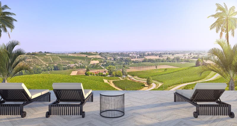 3d rendering outdoor beach bed near green hill in summer stock illustration