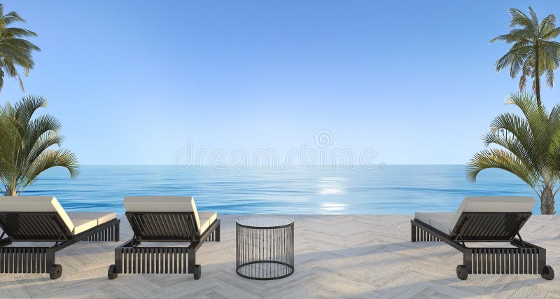 3d rendering outdoor beach bed in villa near ocean in summer vector illustration