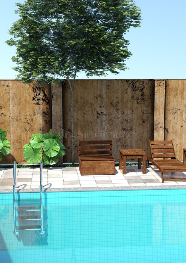 3D Rendering Outdoor Pool royalty free illustration