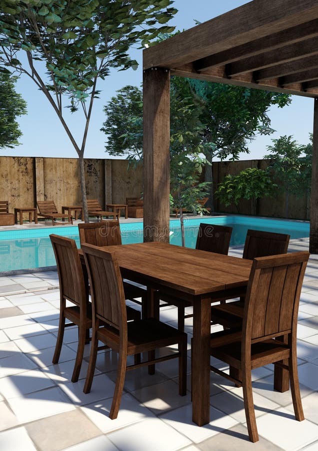 3D Rendering Outdoor Pool vector illustration