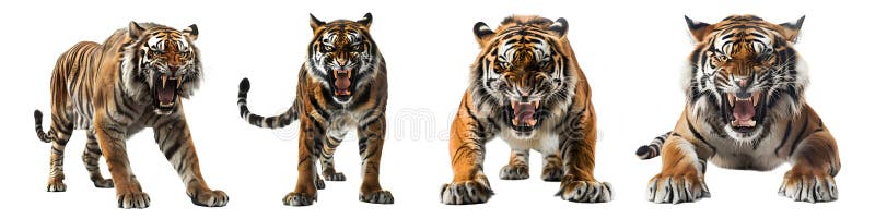 3D Rendering Pack of a Roaring Tiger on Transparent Background royalty free illustration