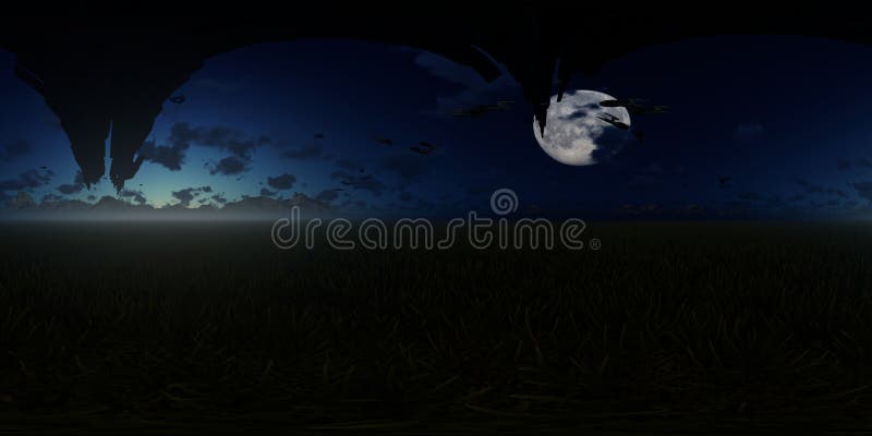 3d rendering panorama with flying alien ships vector illustration