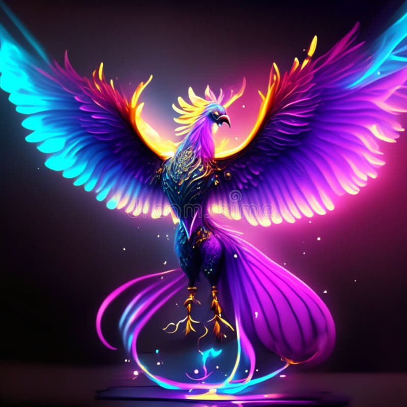 3D Rendering of a Phoenix Bird with Colorful Wings on a Black Background AI  Generated Stock Photo - Image of background, abstract: 293078046