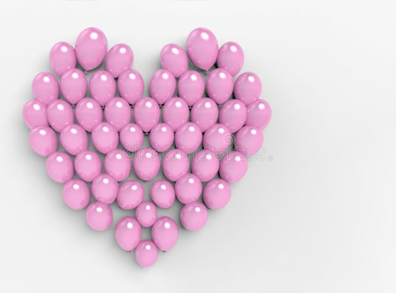 3d rendering. Pink balloons compose to be a heart shape on white copy space background stock illustration