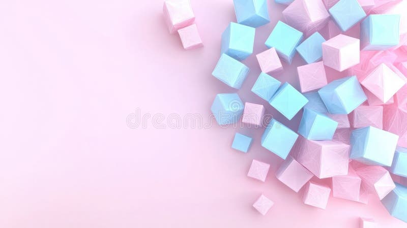A 3D rendering of a pink and blue cube formation. stock illustration
