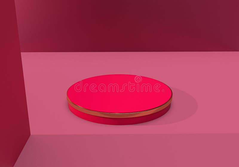 3d rendering of pink cylinder podium minimal studio and shadow background. Abstract 3d geometric shape object render stock illustration
