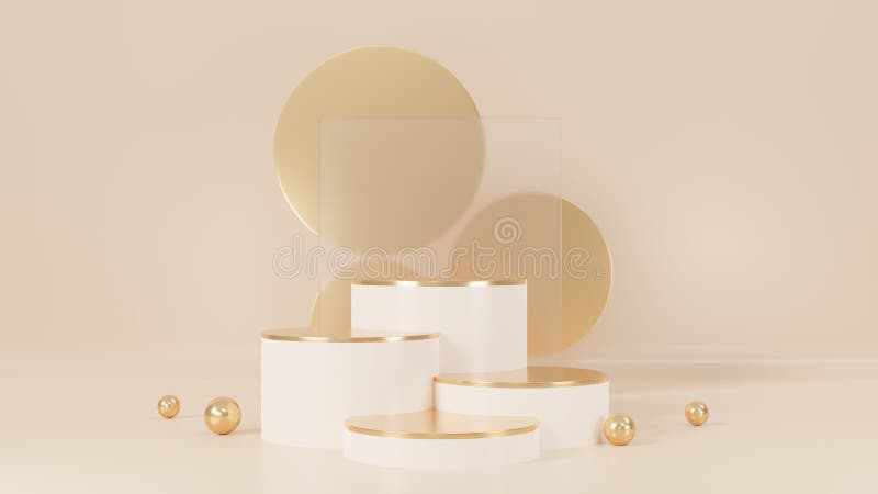 3D rendering of pink and gold pedestal podium,minimal podium blank space for beauty cosmetic product,Box gift
