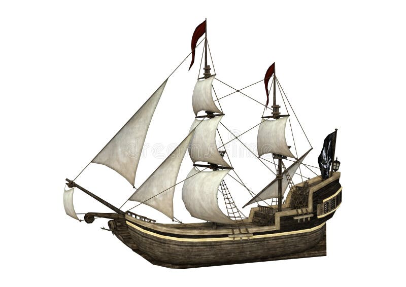 3D Rendering Pirate Ship on White stock illustration