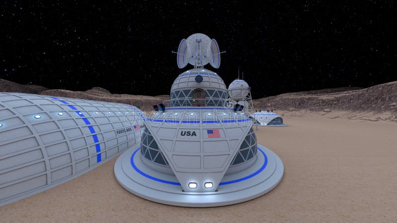 D Rendering Of The Planetary Exploration Base Stock Illustration